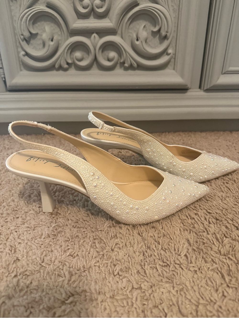 Betsey Johnson Ivory Beaded Pointed Slingback Heels - Picture 2 of 3